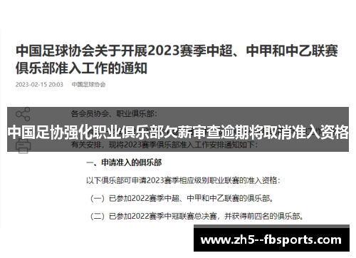 中国足协强化职业俱乐部欠薪审查逾期将取消准入资格